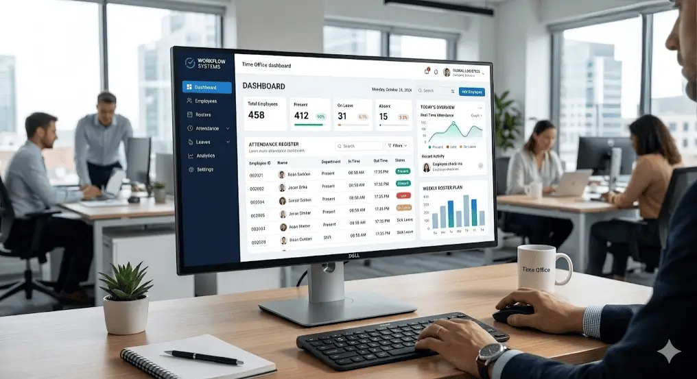 Workforce management and time office software dashboard